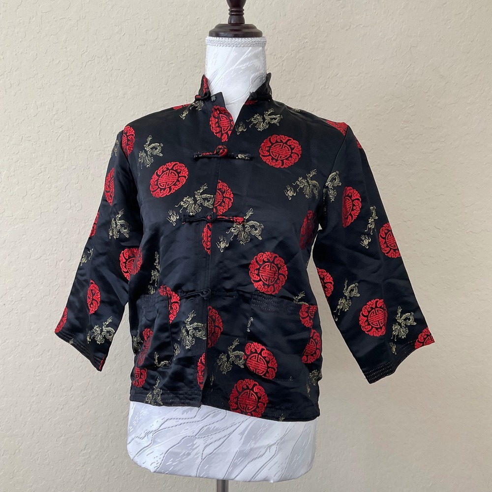 Vintage KAIYU Dragon Jacket Satin Mandarin Frog Closure Y2K Oriental Boho